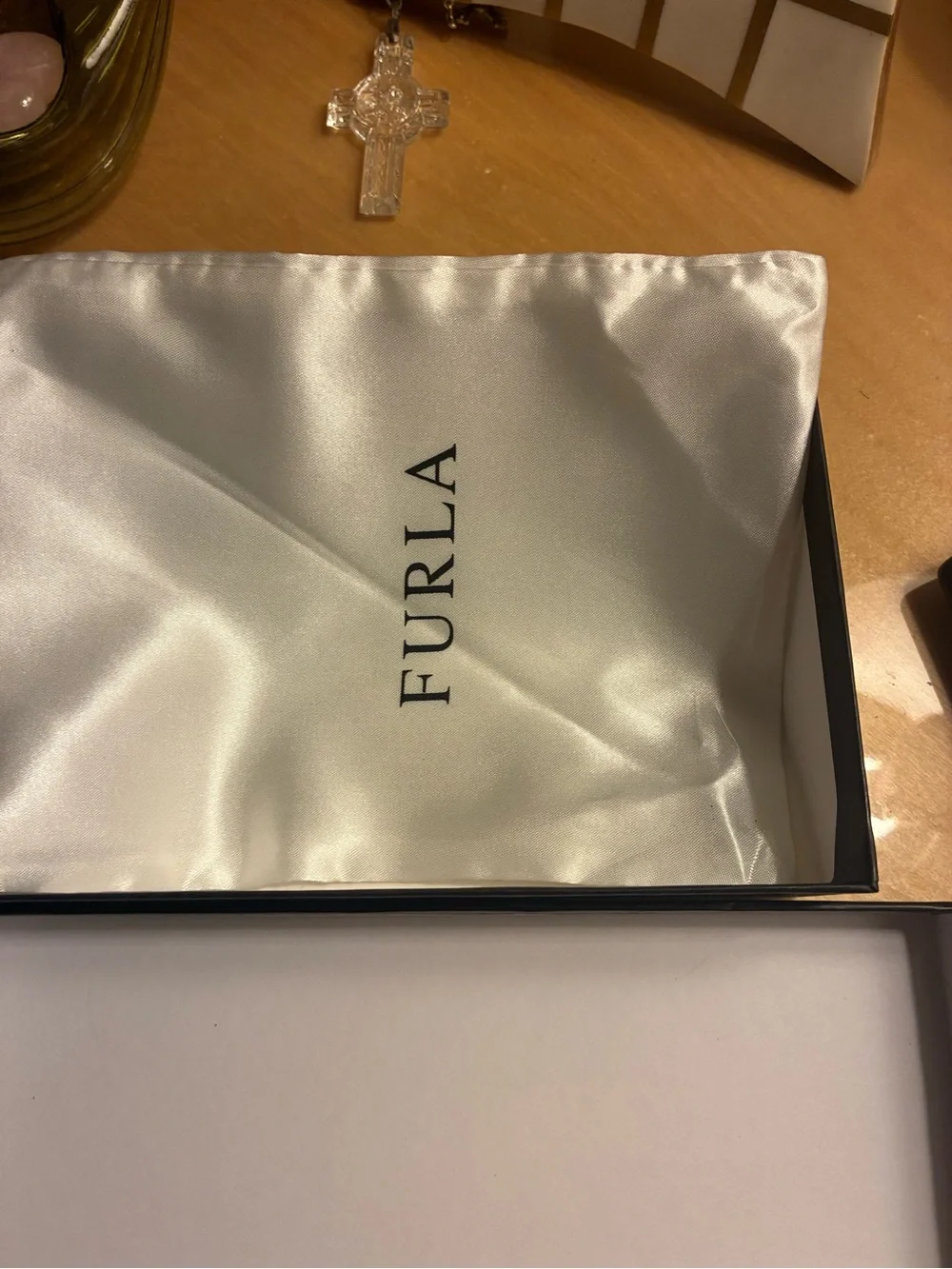 Furla Black Textured Leather Long Card Holder with Gold Logo